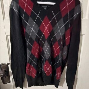 INC International Concepts Black and Red Argyle Sweater